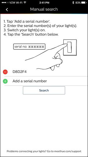 Результат поиска и добавления ламп в приложение Philips Hue