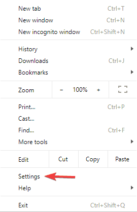 Меню Chrome — пункт Настройки