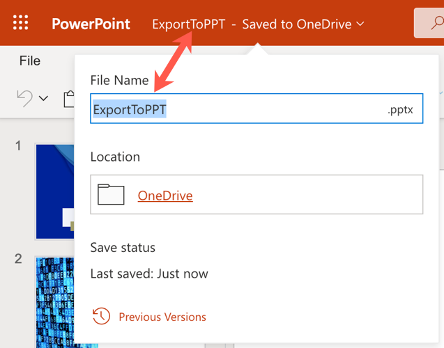 Переименование файла в PowerPoint online