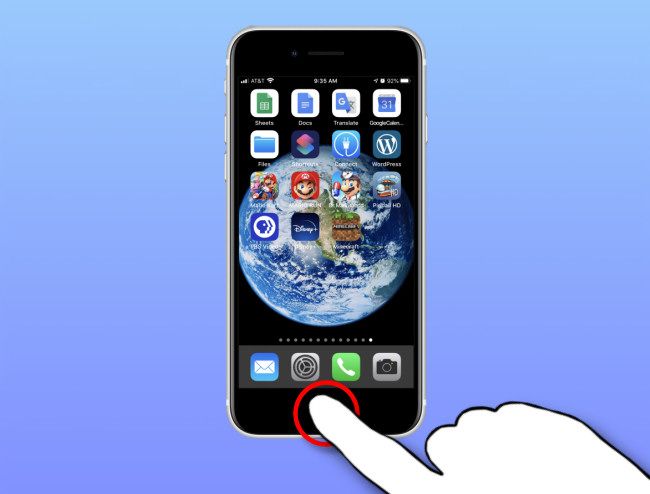 Нажмите кнопку «Домой» на iPhone SE