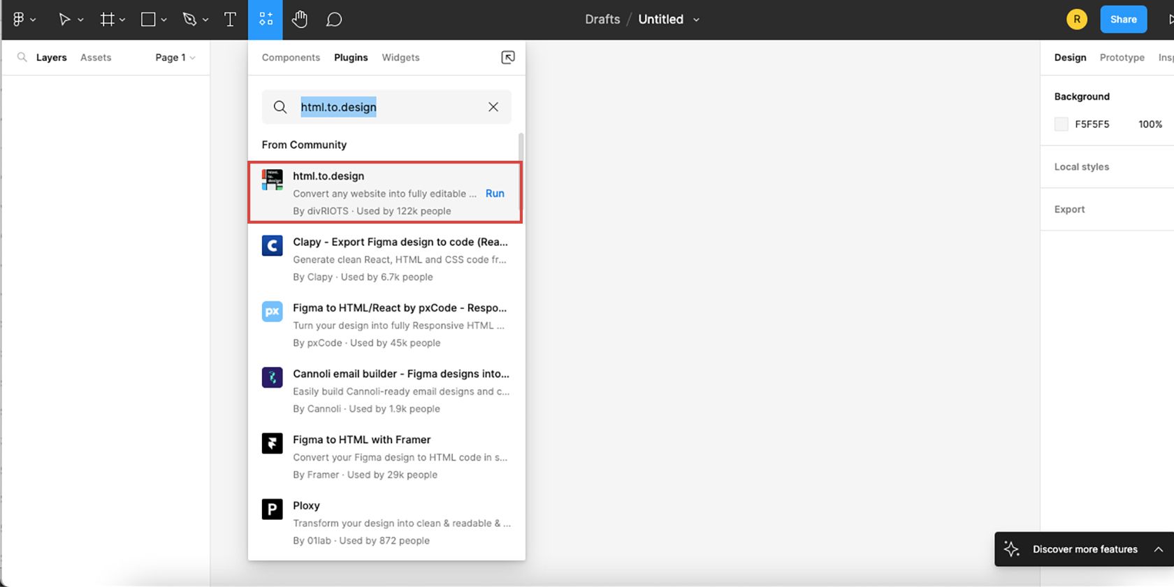 Figma plugin named html to Figma