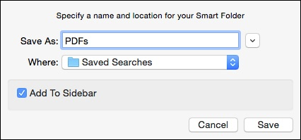 Сохранение умной папки и добавление в боковую панель Finder