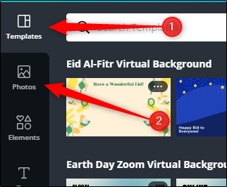 Вкладки Templates и Photos в консоли Canva