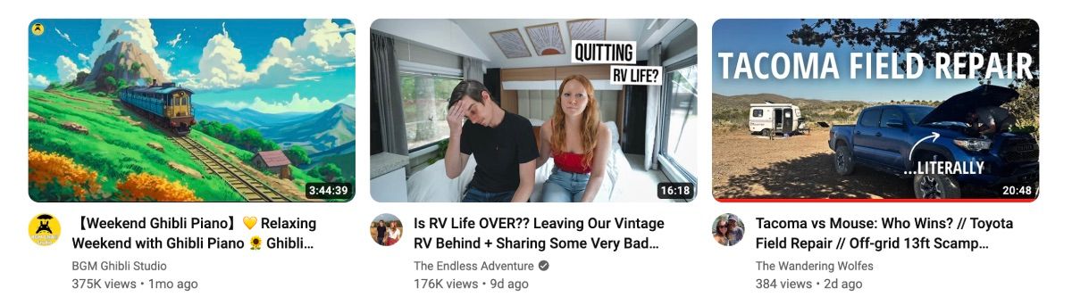 Три разных YouTube-канала, выстроенные рядом