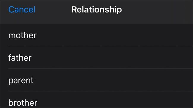 Выбор экстренного контакта и степени родства