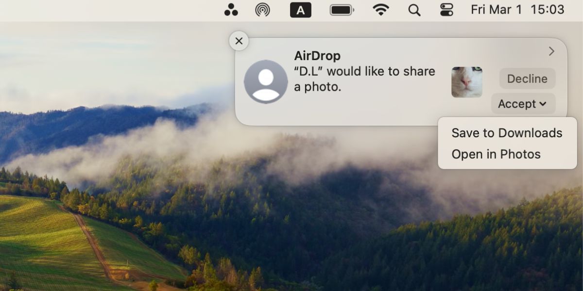 Уведомление AirDrop о входящем файле на Mac