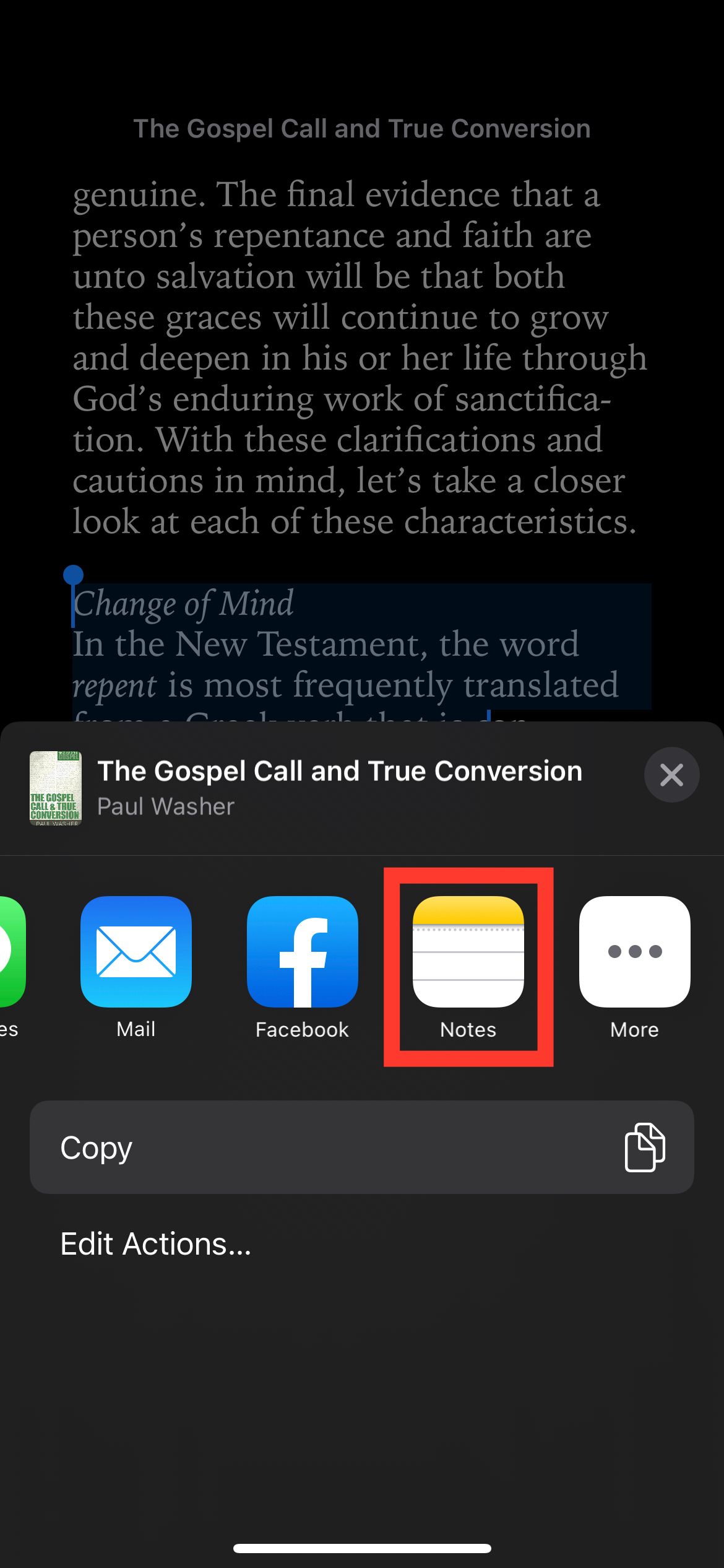 AppleBooks Поделиться в Notes