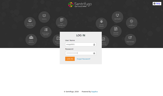 Страница входа Sentrifugo