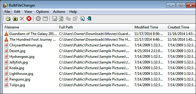 Добавленные файлы в BulkFileChanger — миниатюры и типы