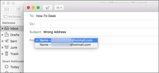Apple Mail: исправить отправку с неверного адреса