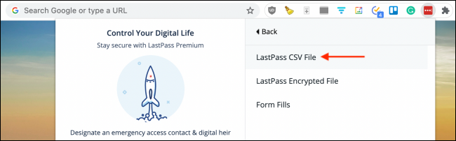 Запрос мастер‑пароля LastPass перед экспортом