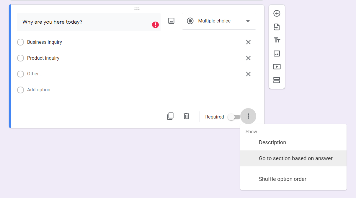 Настройка логики переходов по страницам в Google Forms