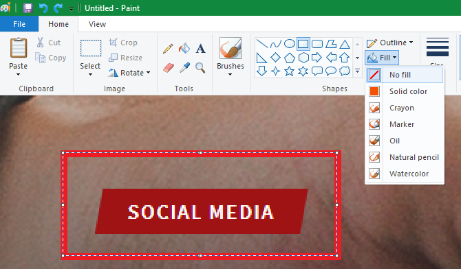 Выделение области красной рамкой в Paint