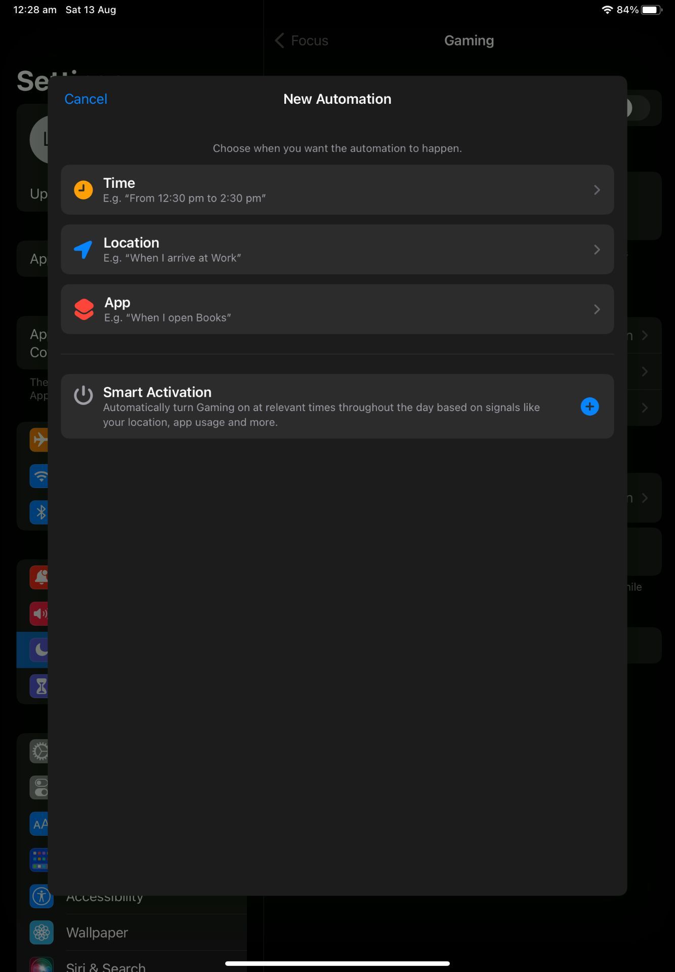 Список автоматизаций Фокус на iPad