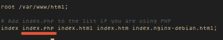 /файл: правка конфигурации Nginx — добавление index.php и FastCGI