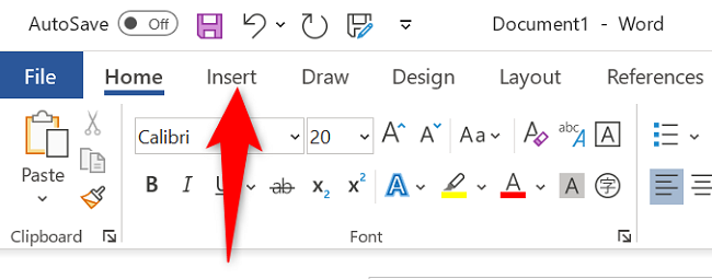 Вкладка Вставка на ленте Word