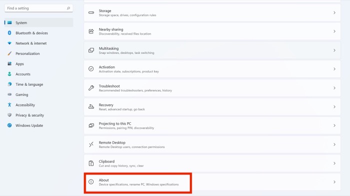 Параметры «О программе» в Windows