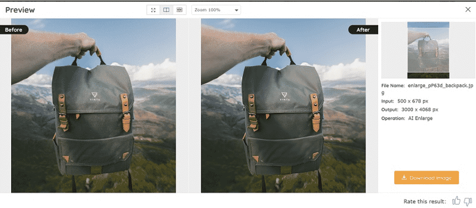 Produktfoto (Rucksack) vor und nach Bearbeitung