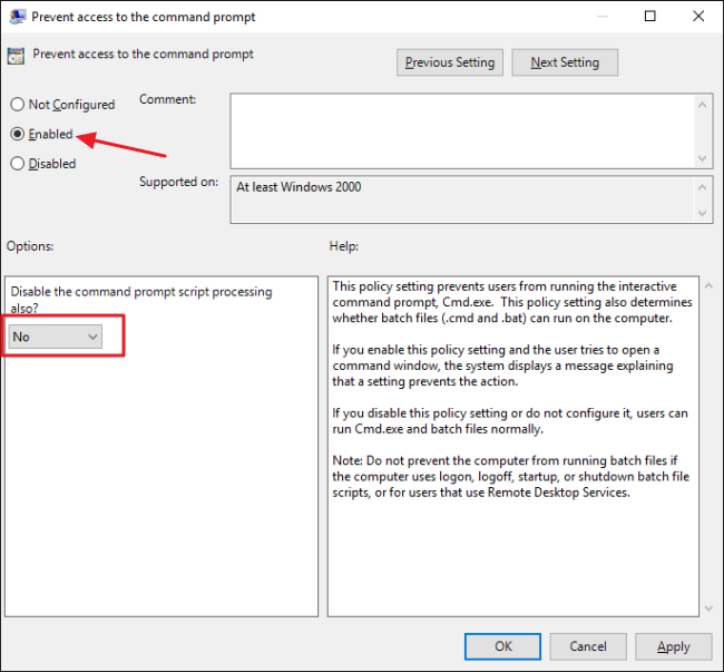 Опция отключения скриптов в политике