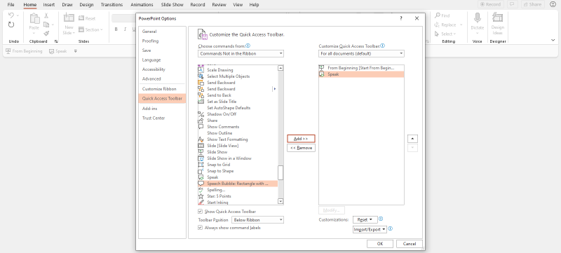 Enable Speak click Add