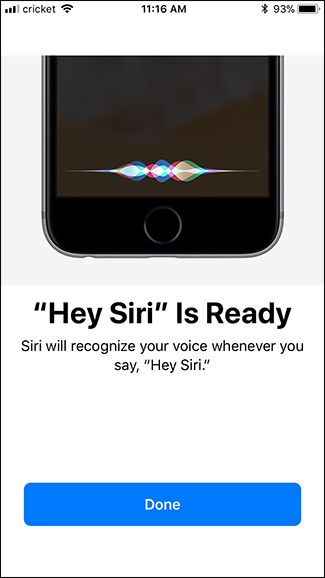 Скриншот: кнопка Завершить после обучения Siri