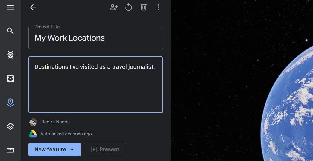 Добавление названия и описания проекта Google Earth