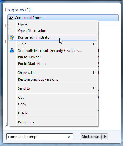 Запуск командной строки от имени администратора