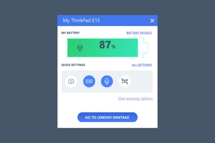 Виджет батареи Lenovo Vantage: как включить
