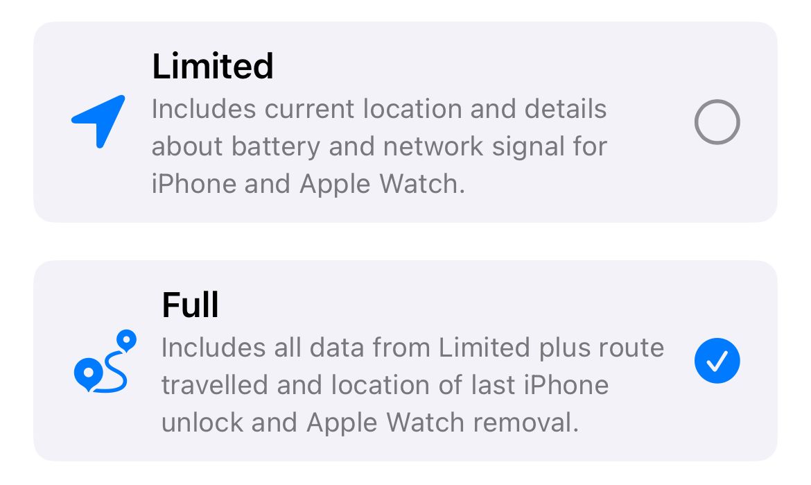 Выбор объёма данных для передачи через Check In