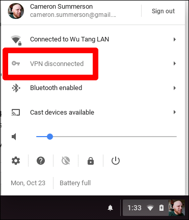 Статус: VPN подключён, иконка ключа в системном трее