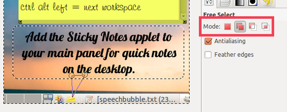 Свободное выделение для хвостика пузыря в GIMP