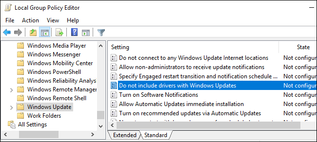 Включение опции «Do not include drivers with Windows Updates»