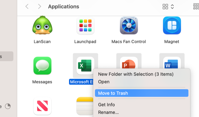 Переместите приложения в корзину из папки Программы