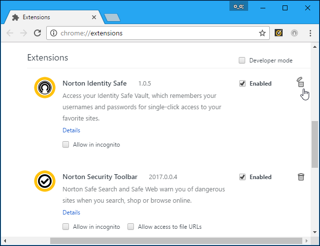 Отключение уведомлений и расширений Norton