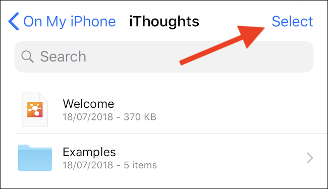 Выбор файлов в приложении Файлы на iOS