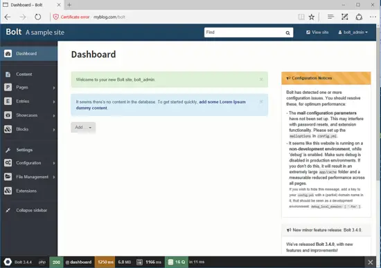Панель администратора Bolt CMS
