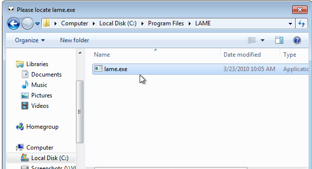 Указание расположения lame.exe в Foobar2000