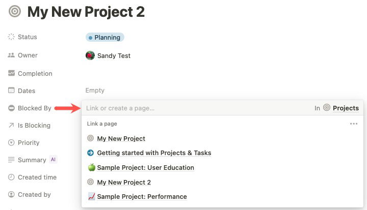 Выпадающий список Blocked By для проекта
