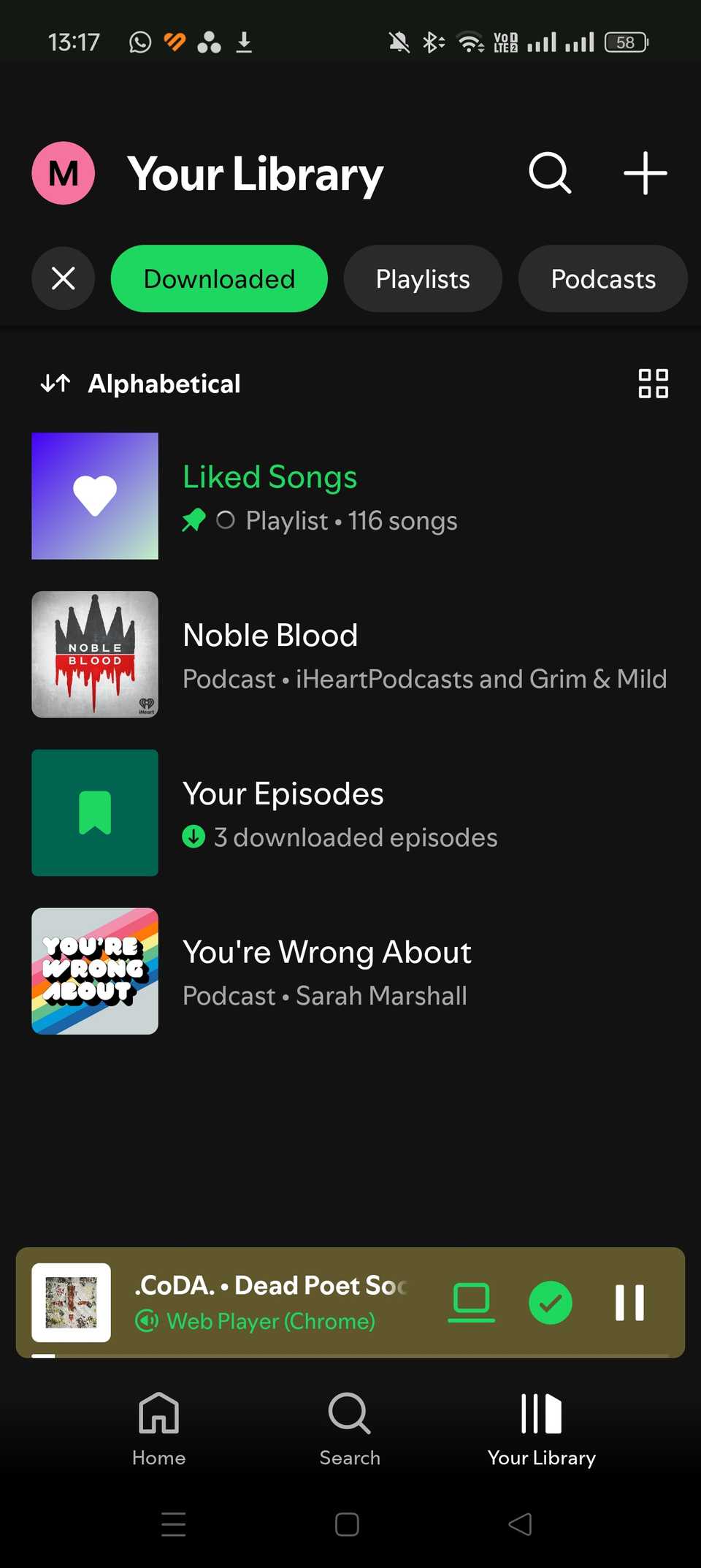 загруженный аудиоконтент в библиотеке Spotify