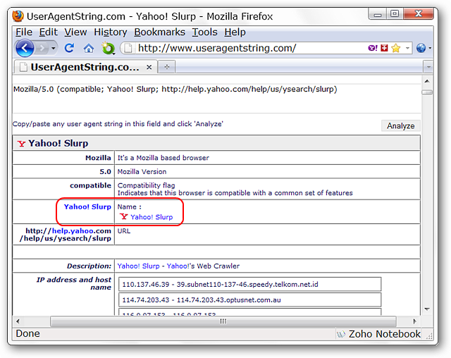 Confirmação da identificação do bot Yahoo! Slurp