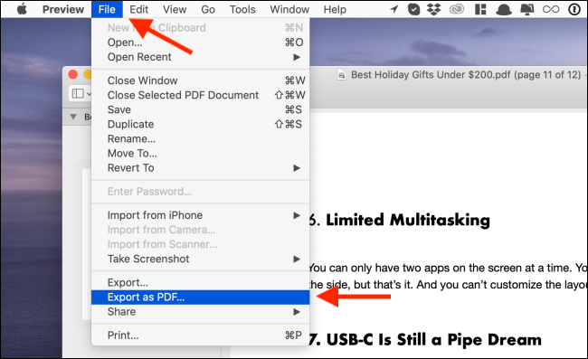 Нажмите Файл, затем Экспортировать как PDF