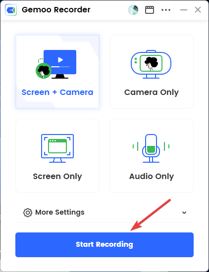 Кнопка Start Recording в клиенте Gemoo Recorder