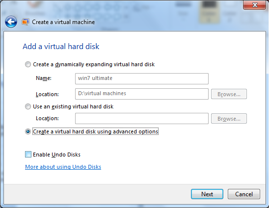 Выбор типа виртуального жёсткого диска