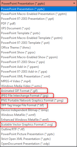 Меню выбора формата файла для сохранения