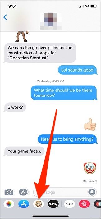 Иконка Animoji в сообщениях: кнопка с обезьяной