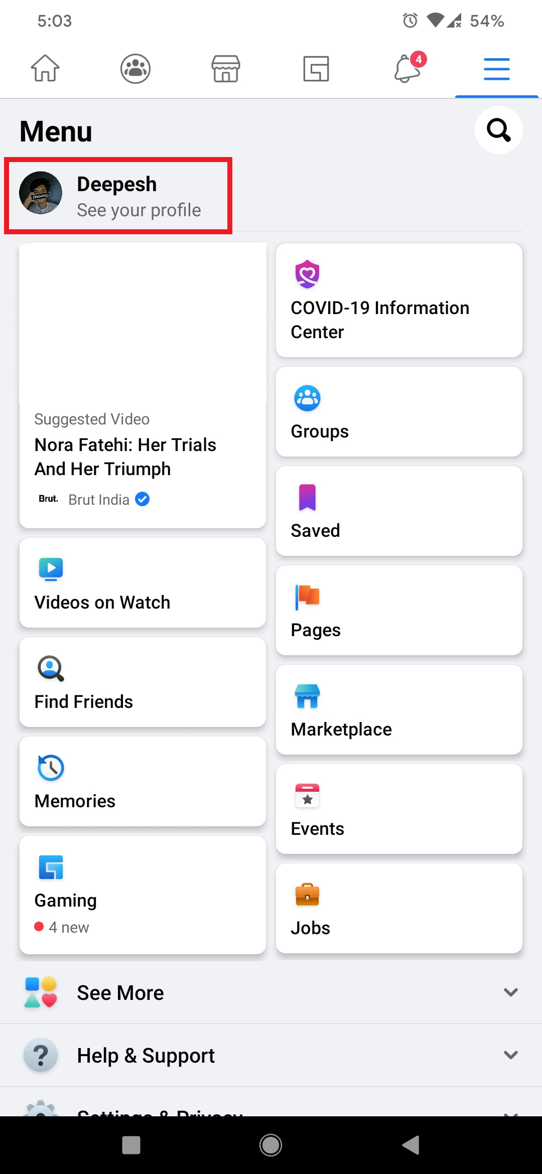 open facebook profile