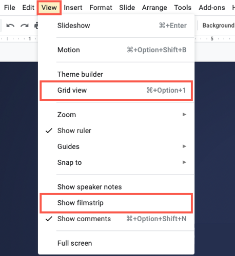 Grid View and Show Filmstrip in the menu