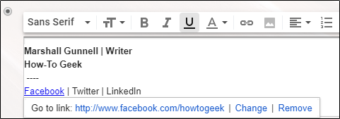 Вставленная ссылка в подписи (пример для Facebook)