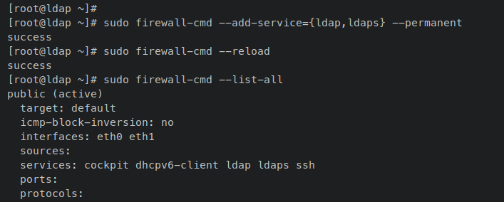 Настройка firewalld для LDAP и LDAPS