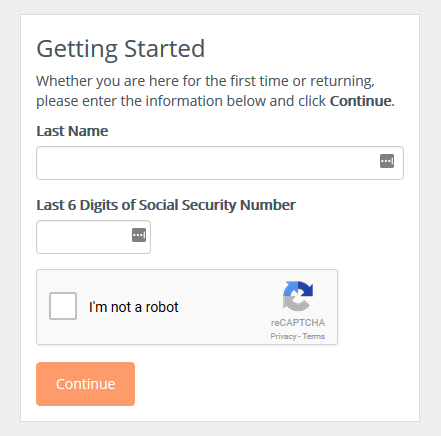 Экран ввода: поле для фамилии и последних шести цифр SSN
